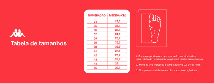 Tabela de Medidas Kappa Footwear: Acerte no tamanho do seu calçado.