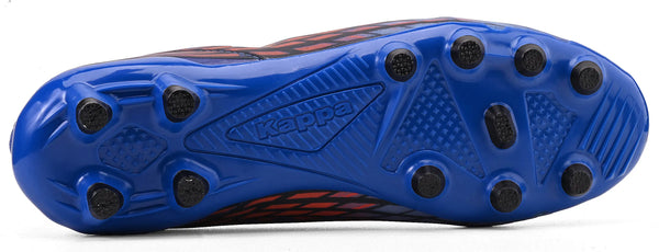 Chuteira de futebol Kappa de cor azul com solado duro e fixadores para conforto e desempenho em campo.