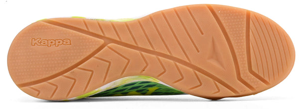 Sola de chuteira amarelo fluorescente Kappa, com design antiderrapante e confortável, ideal para prática de esportes.