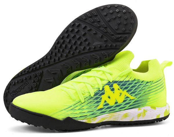 Chuteira da marca Kappa na cor amarelo neon com sola antiderrapante, ideal para treinos e atividades físicas.